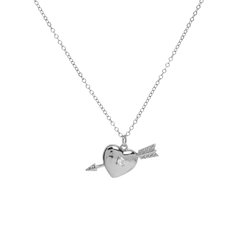 Silver heart padlock necklace, discount zirconia heart necklace, crystal heart necklace for women