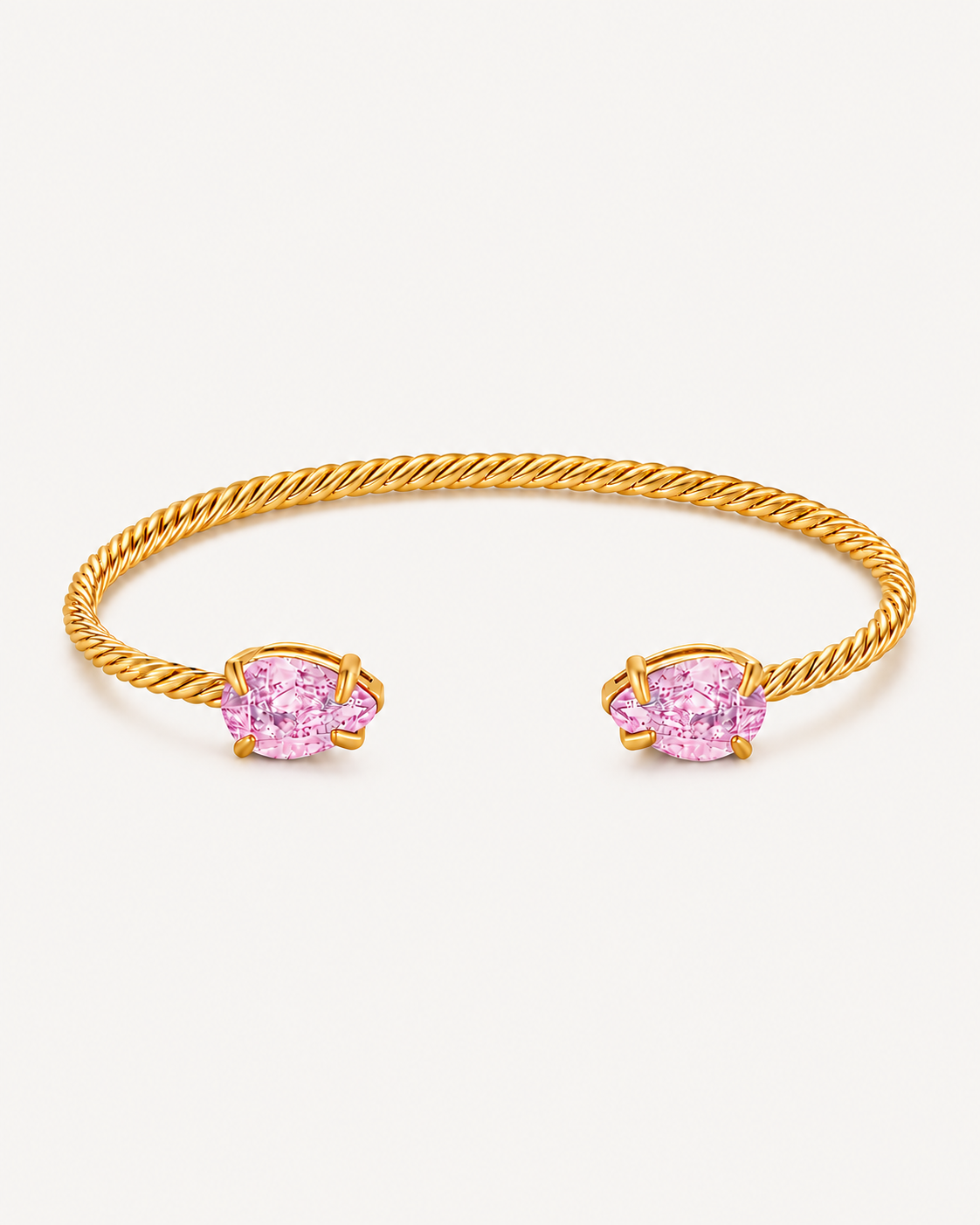 Gold Gem Twist Bracelet with pink stones, front view
