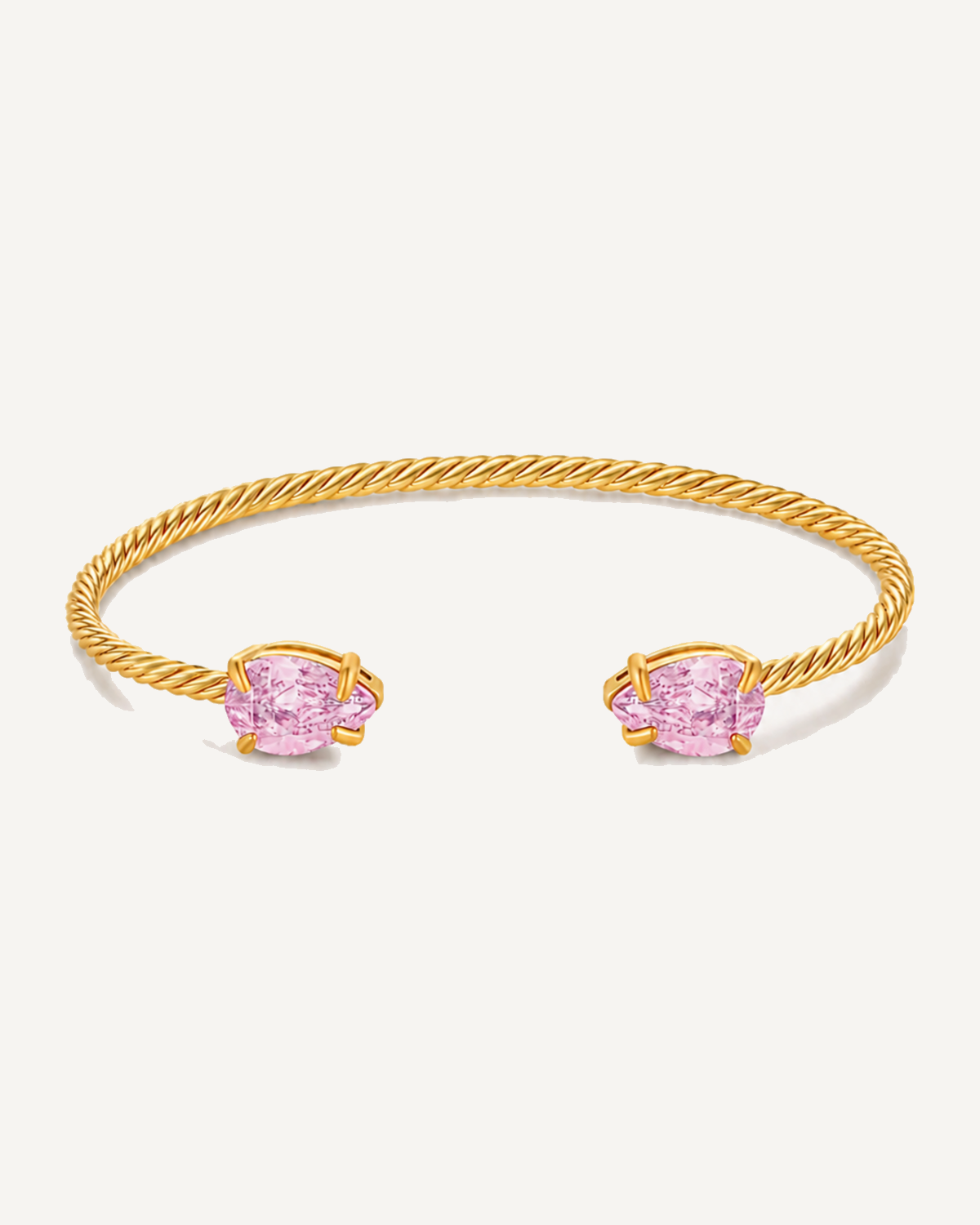 Gold Gem Twist Bracelet with pink stones, front view