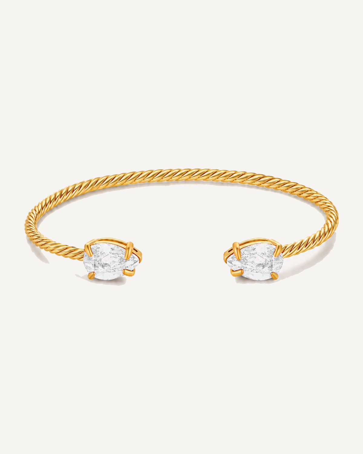 Gold Gem Twist Bracelet with white stones, front view