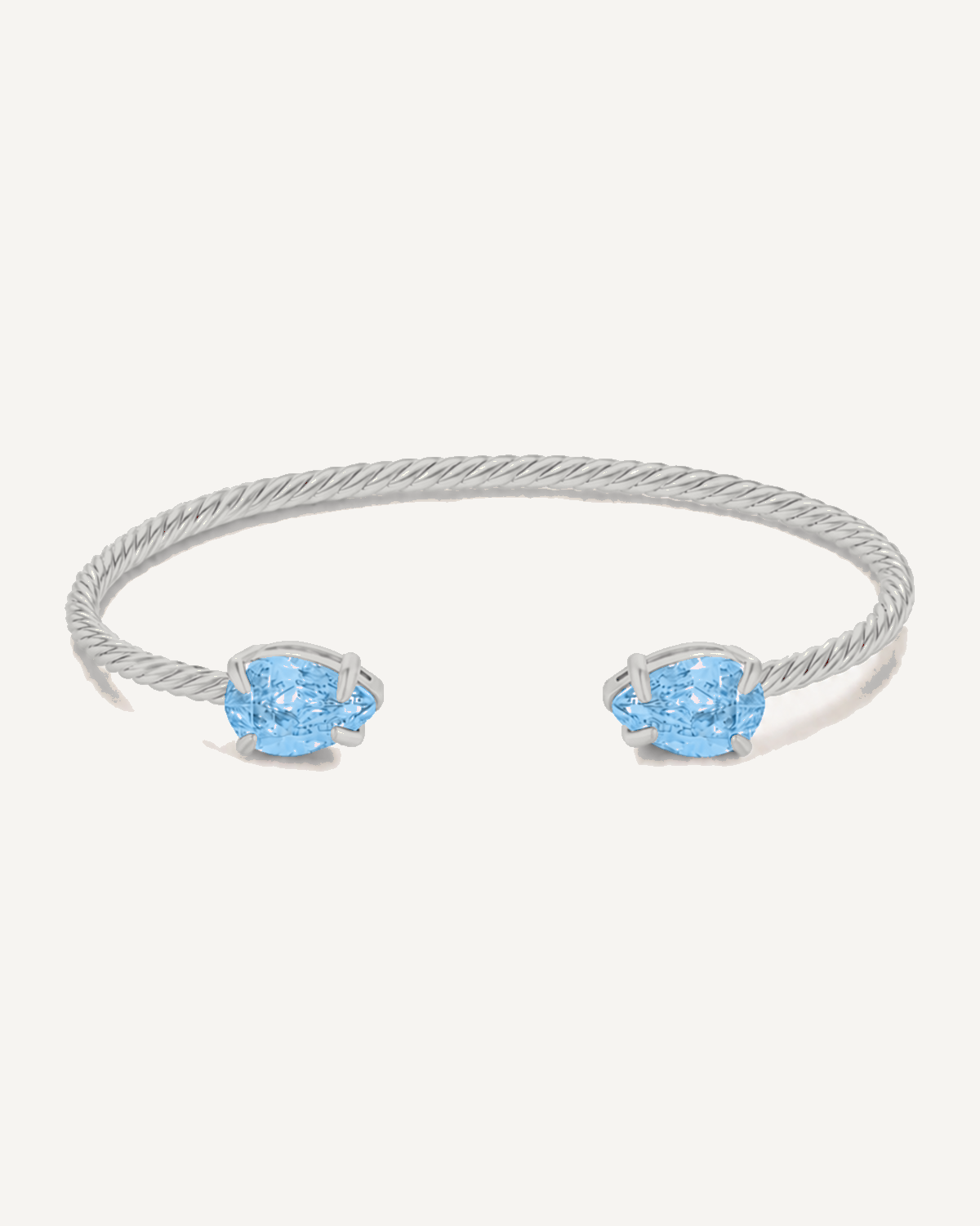 Silver Gem Twist Bracelet with blue stones, front view