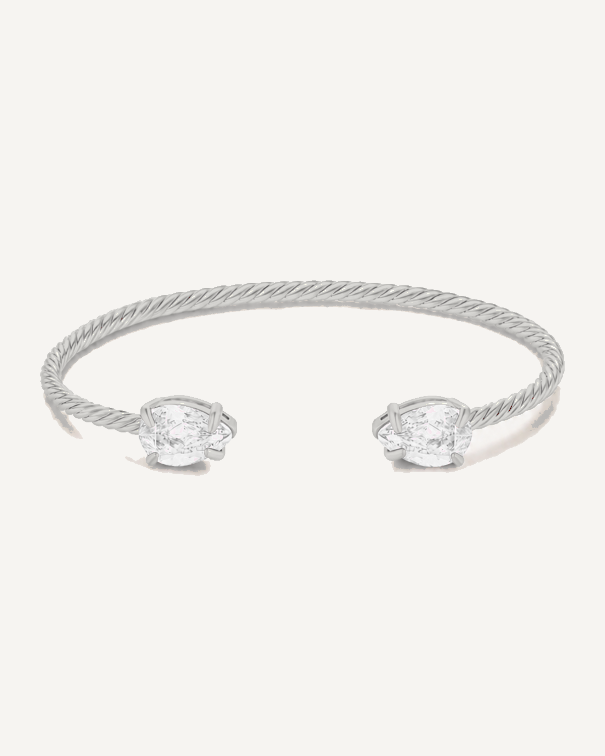Silver Gem Twist Bracelet with white stones, front view