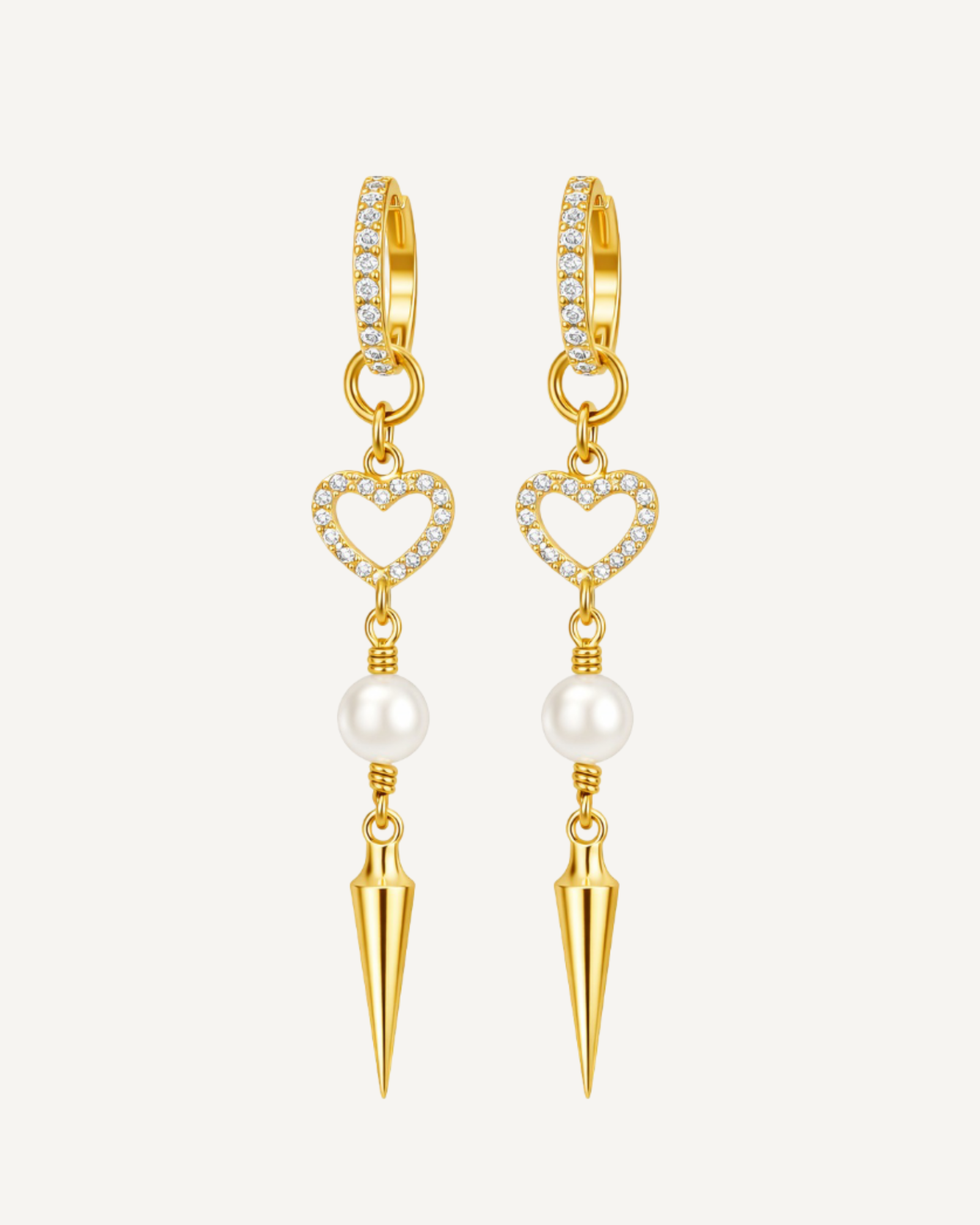 Pearl Spike Heart Earrings