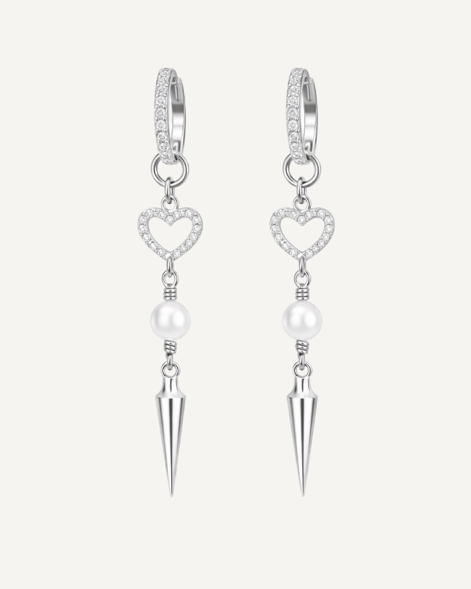 Pearl Spike Heart Earrings
