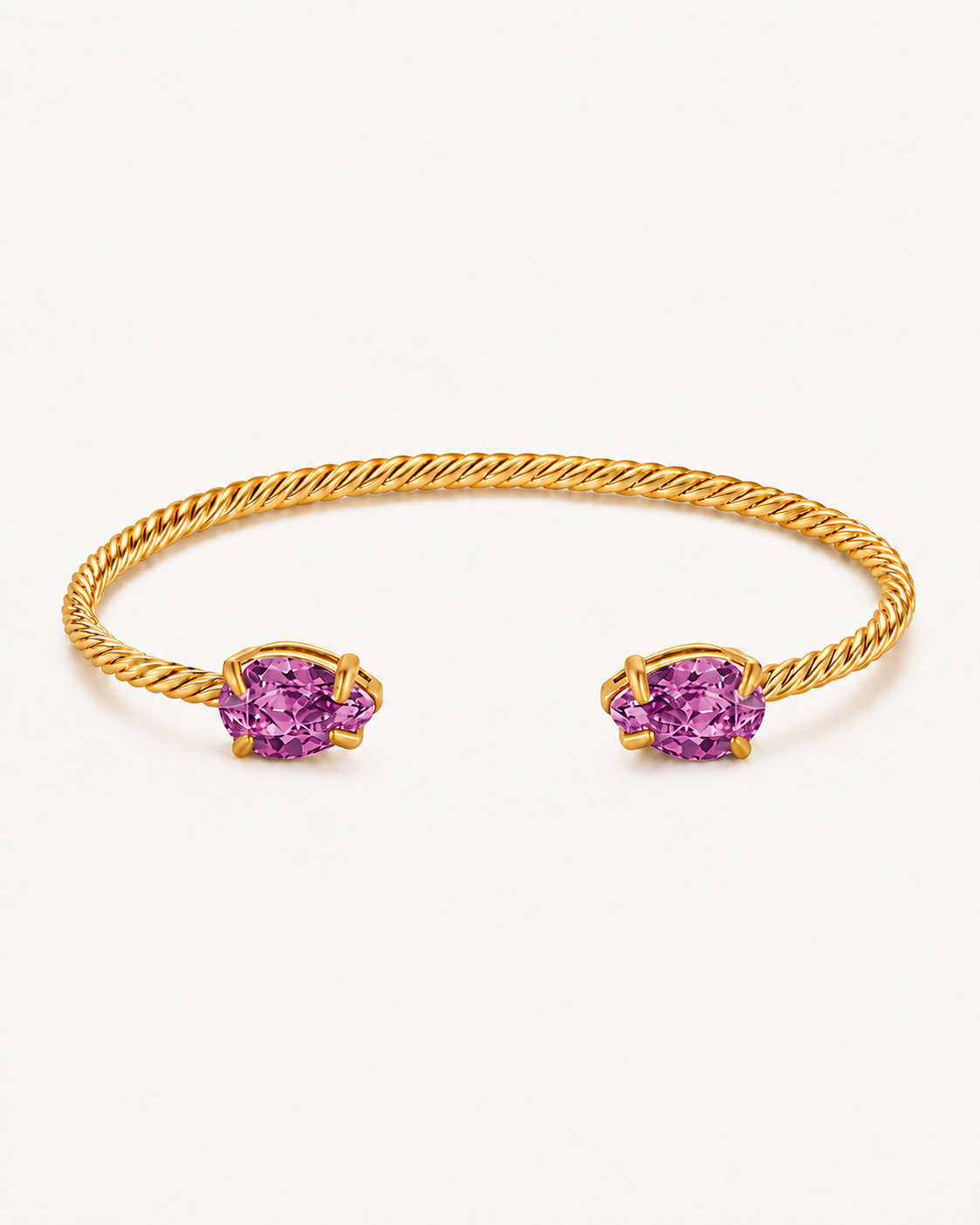 Gold Gem Twist Bracelet with purple stones, front view