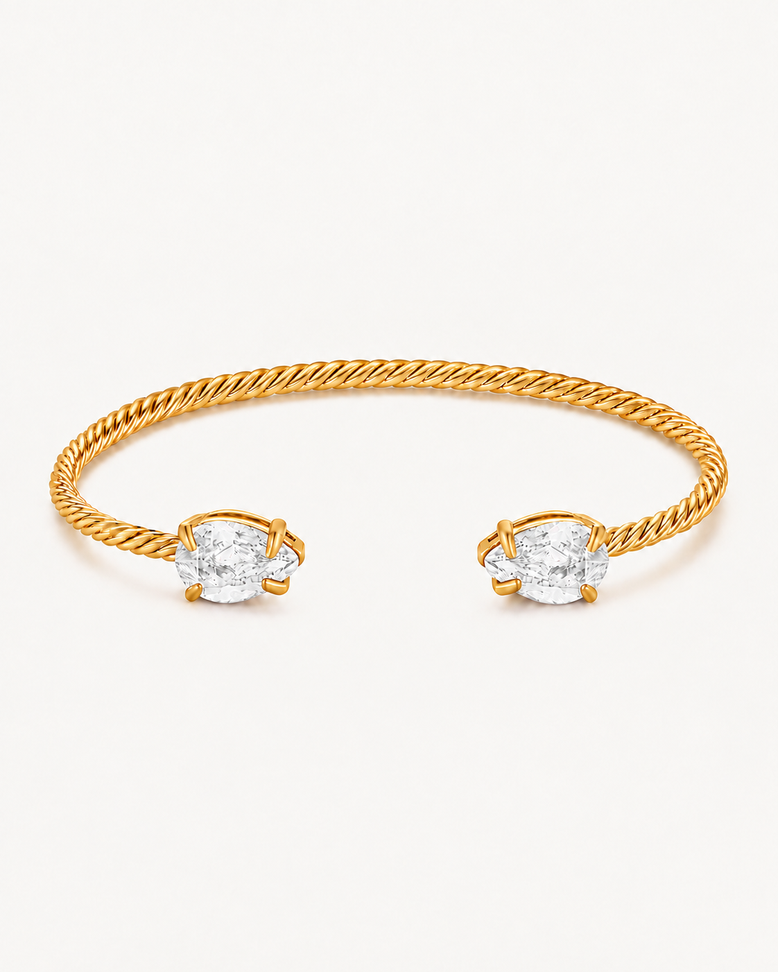 Gold Gem Twist Bracelet with white stones, front view
