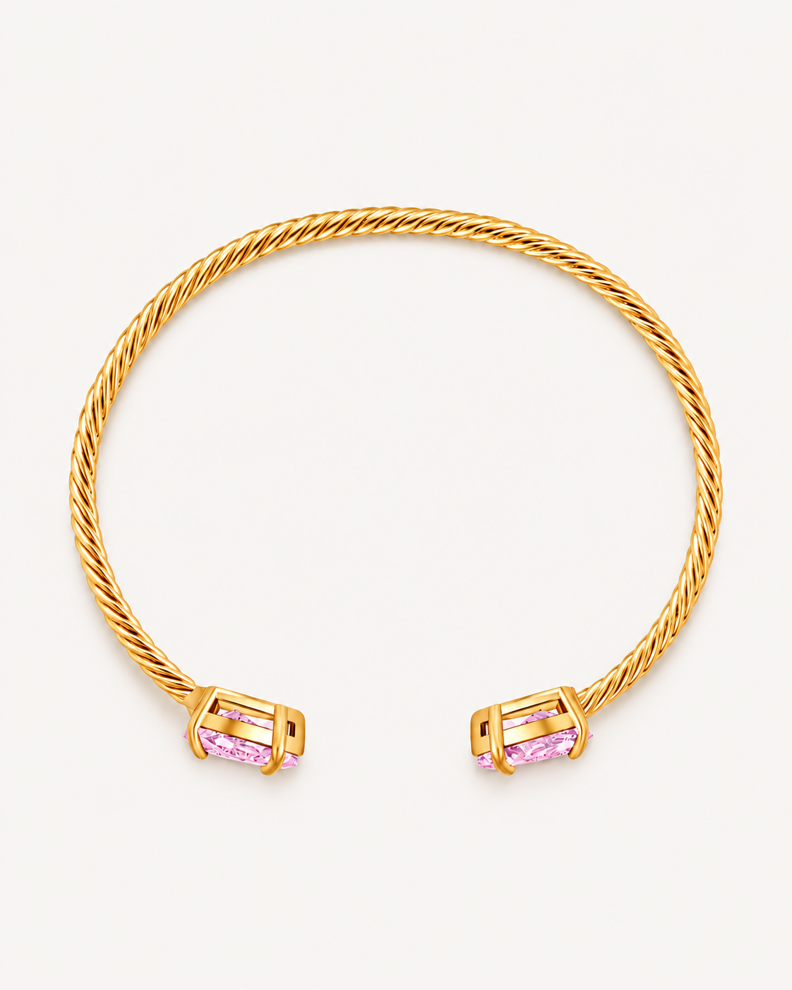 Gold Gem Twist Bracelet with pink stones, rear view
