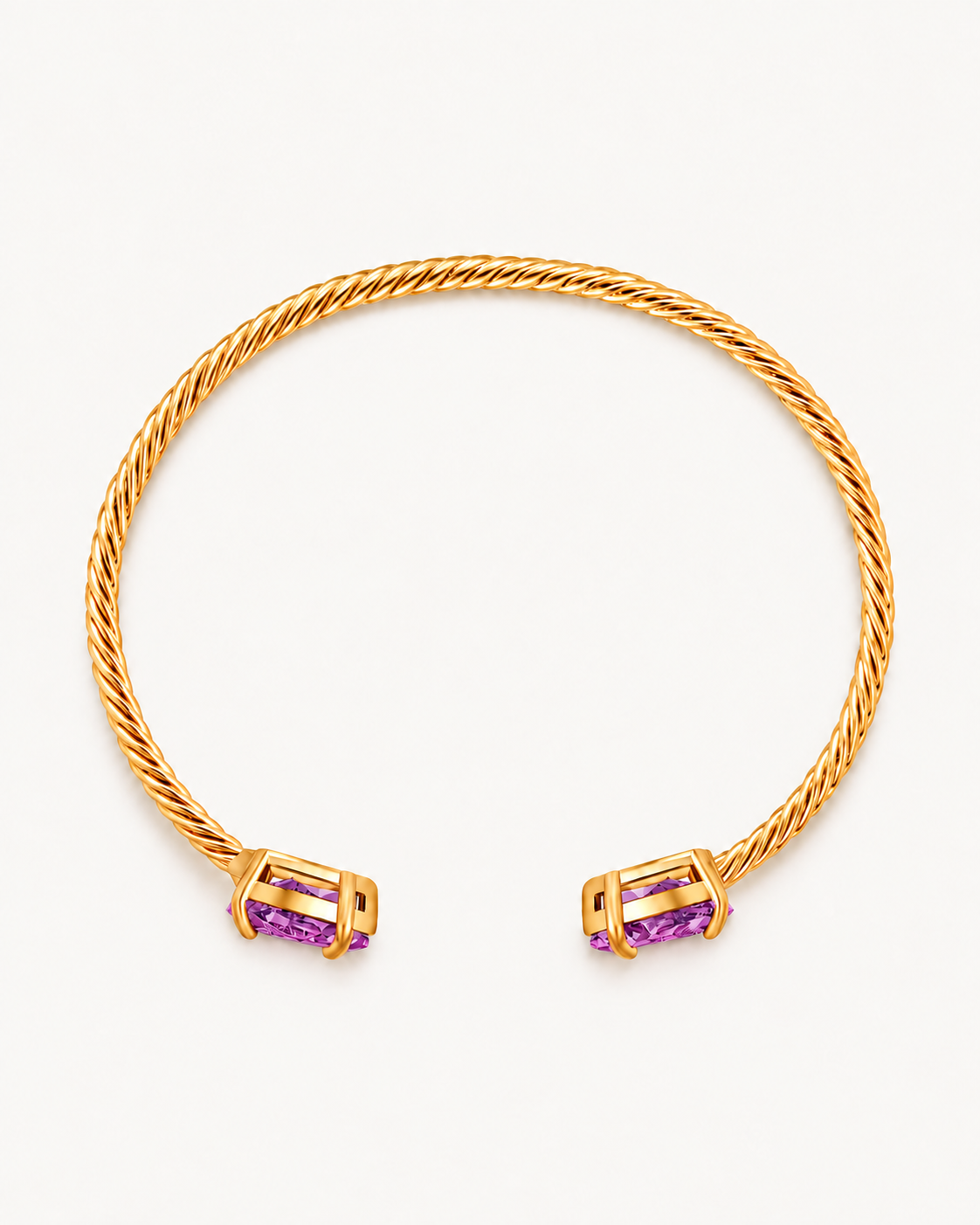 Gold Gem Twist Bracelet with purple stones, rear view