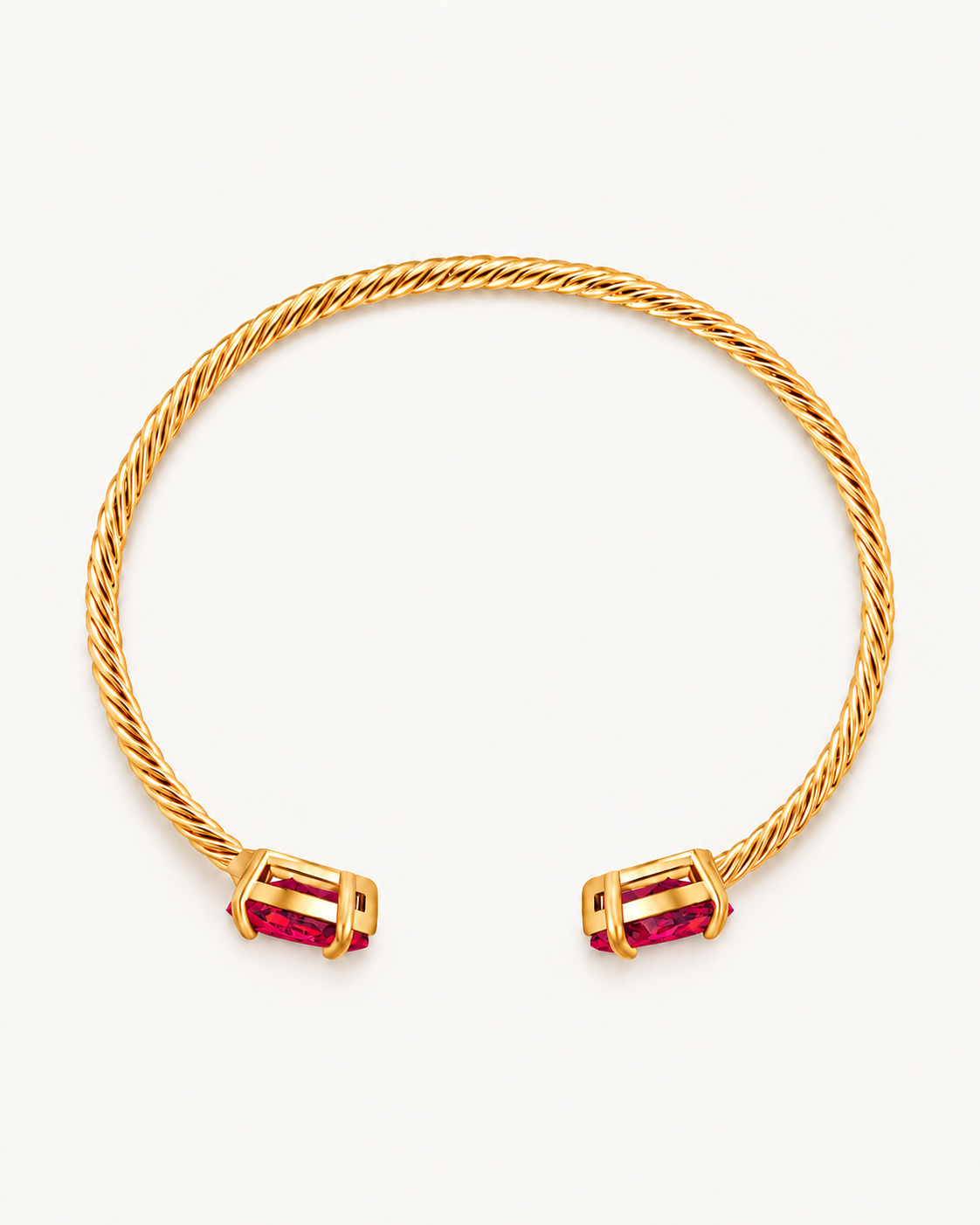 Gold Gem Twist Bracelet with red stones, rear view