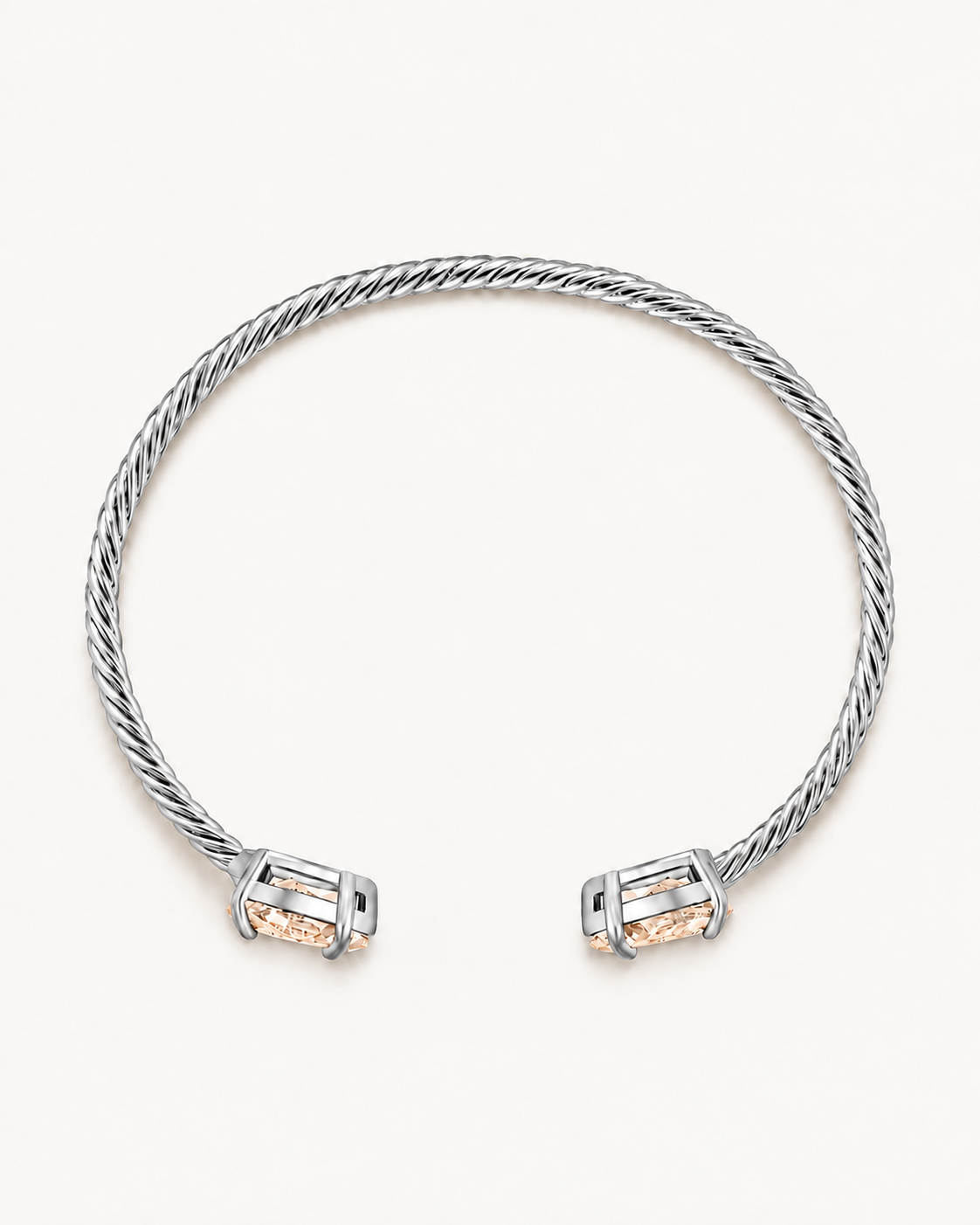 Silver Gem Twist Bracelet with champagne stones, rear view