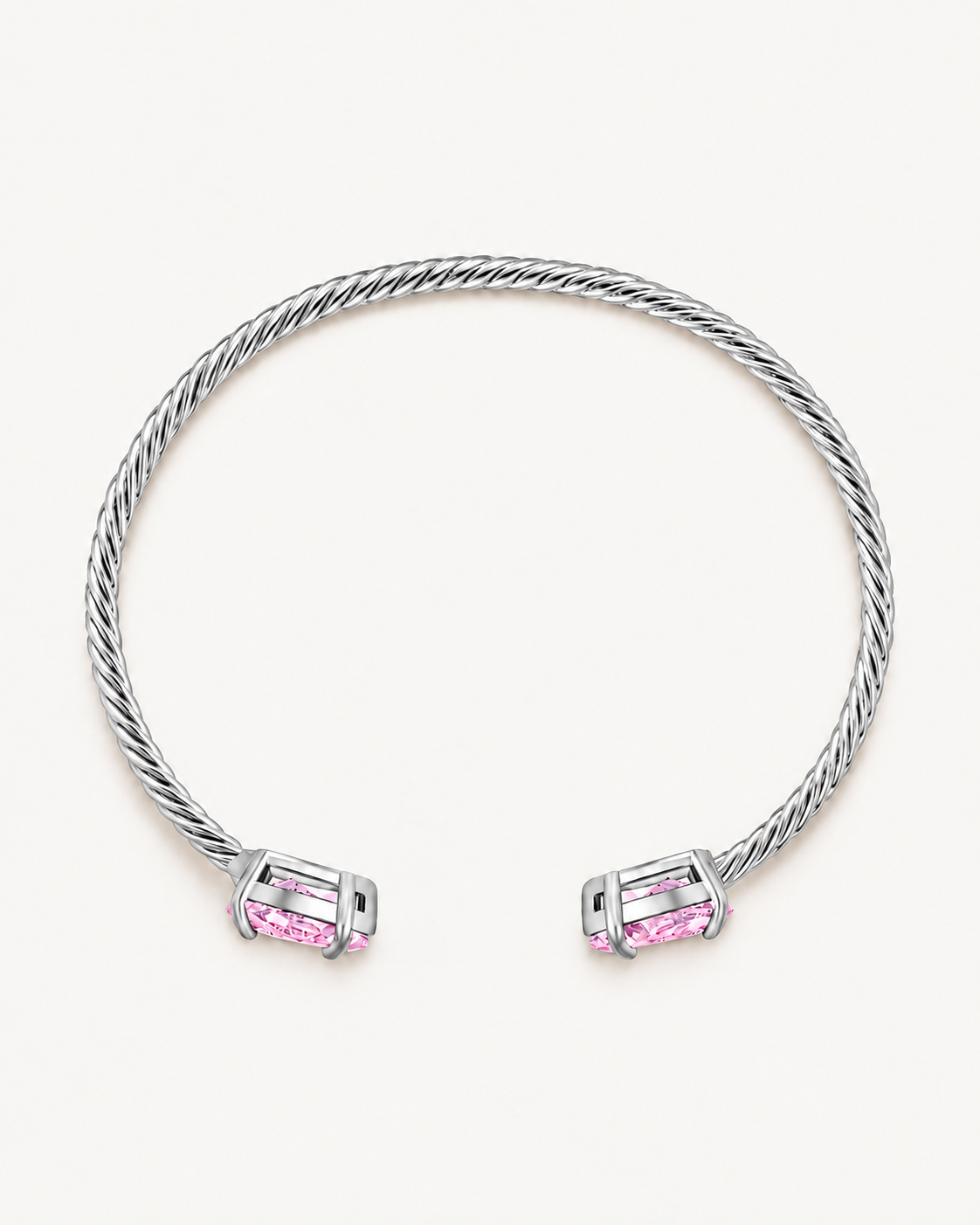 Silver Gem Twist Bracelet with pink stones, rear view