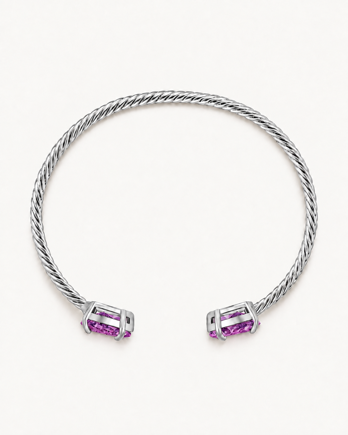 Silver Gem Twist Bracelet with purple stones, rear view