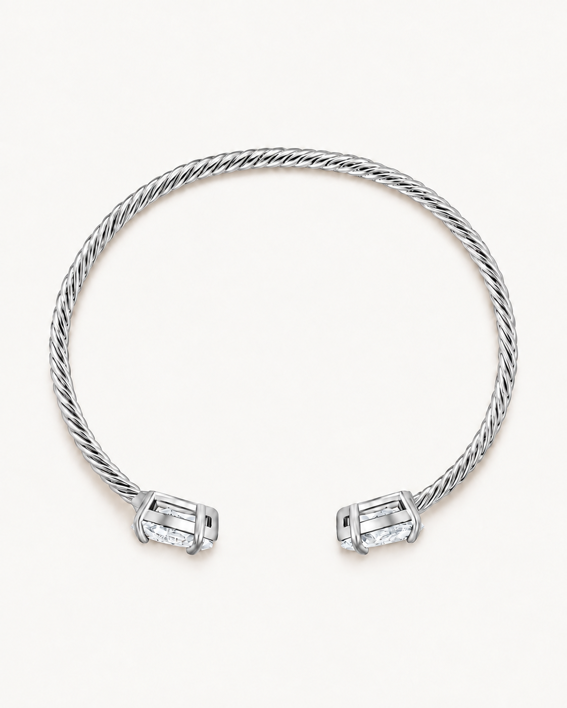 Silver Gem Twist Bracelet with white stones, rear view