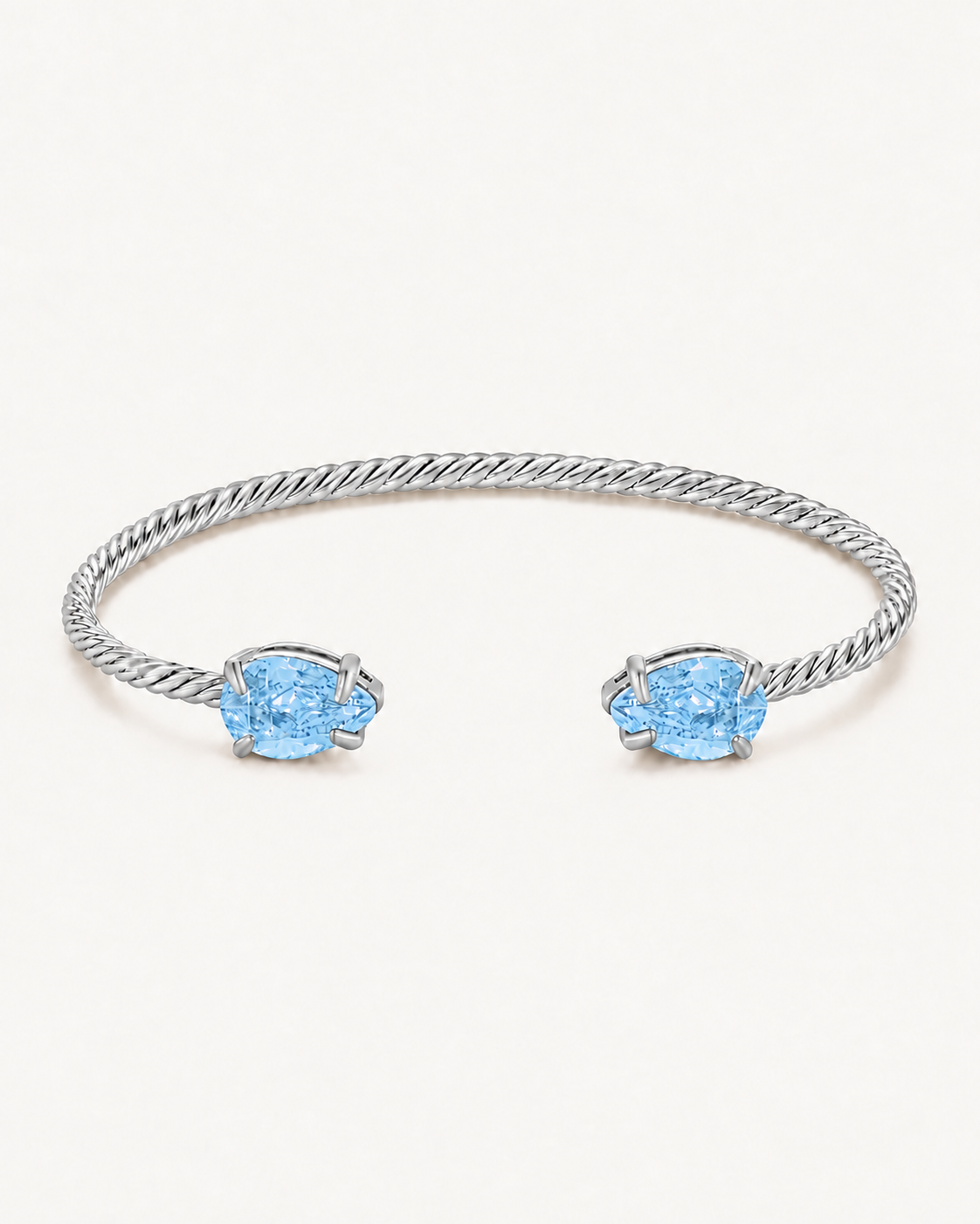 Silver Gem Twist Bracelet with blue stones, front view