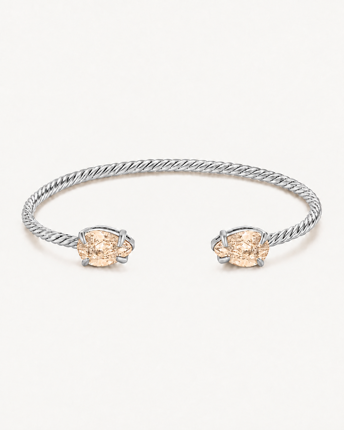 Silver Gem Twist Bracelet with champagne stones, front view