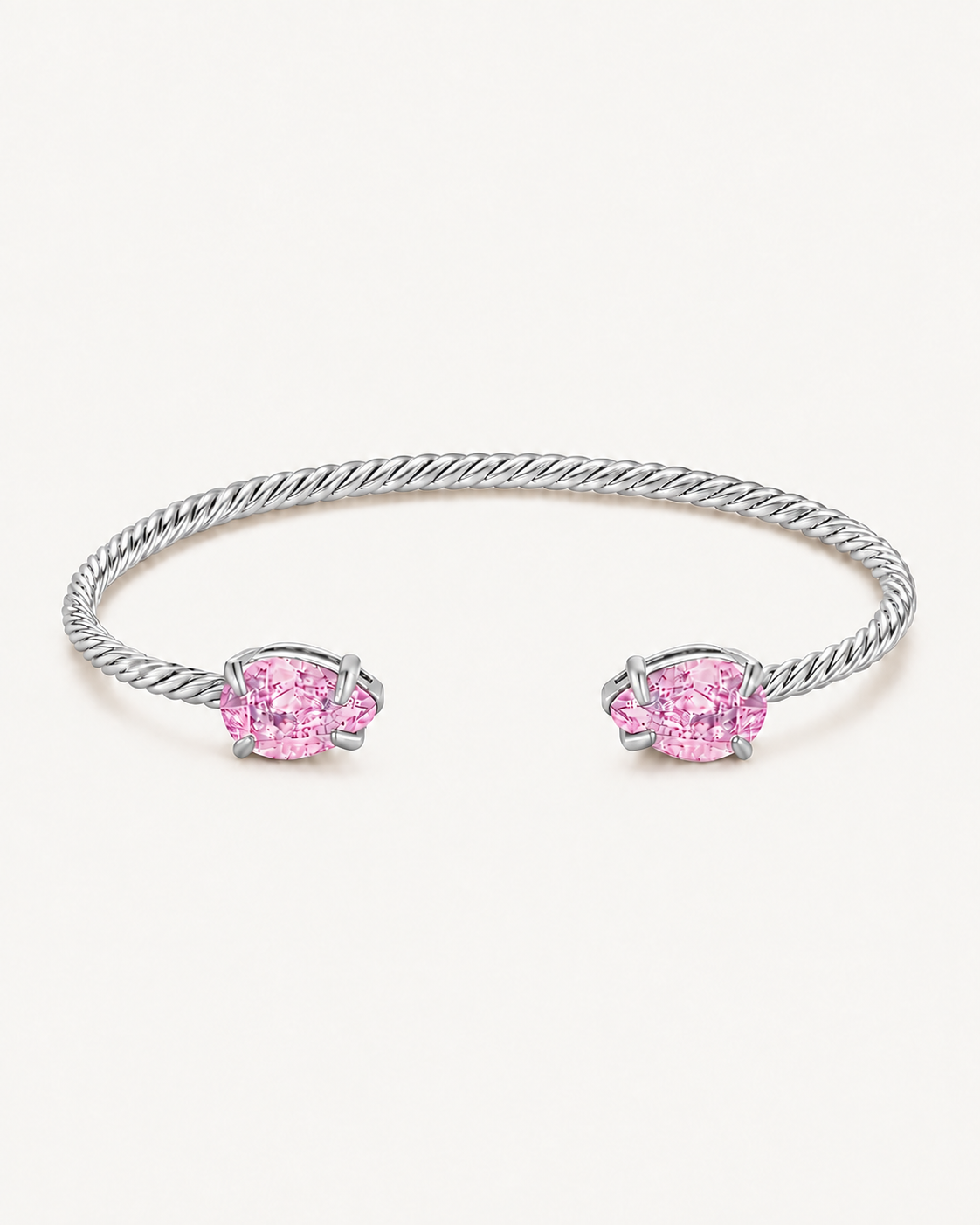 Silver Gem Twist Bracelet with pink stones, front view