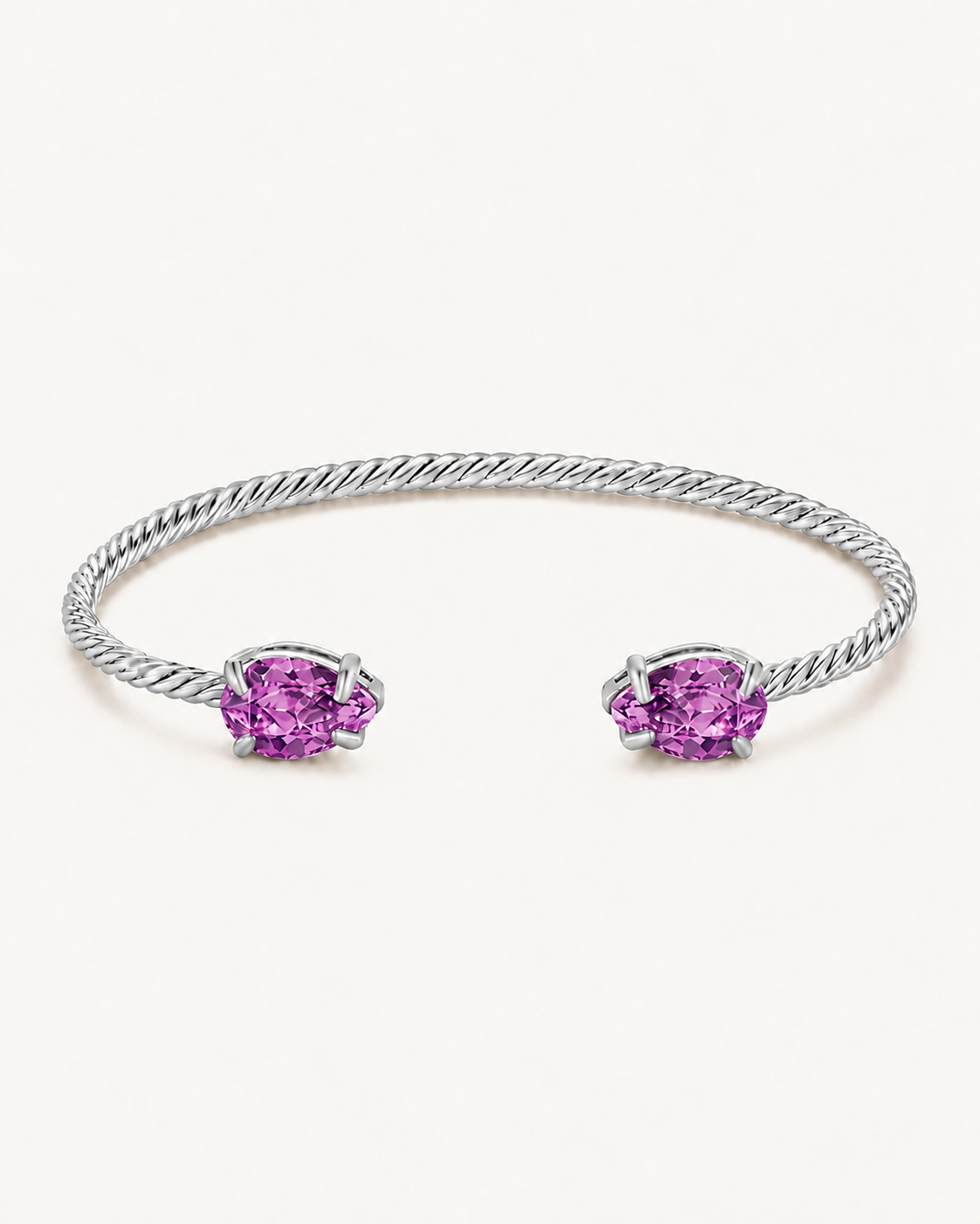 Silver Gem Twist Bracelet with purple stones, front view