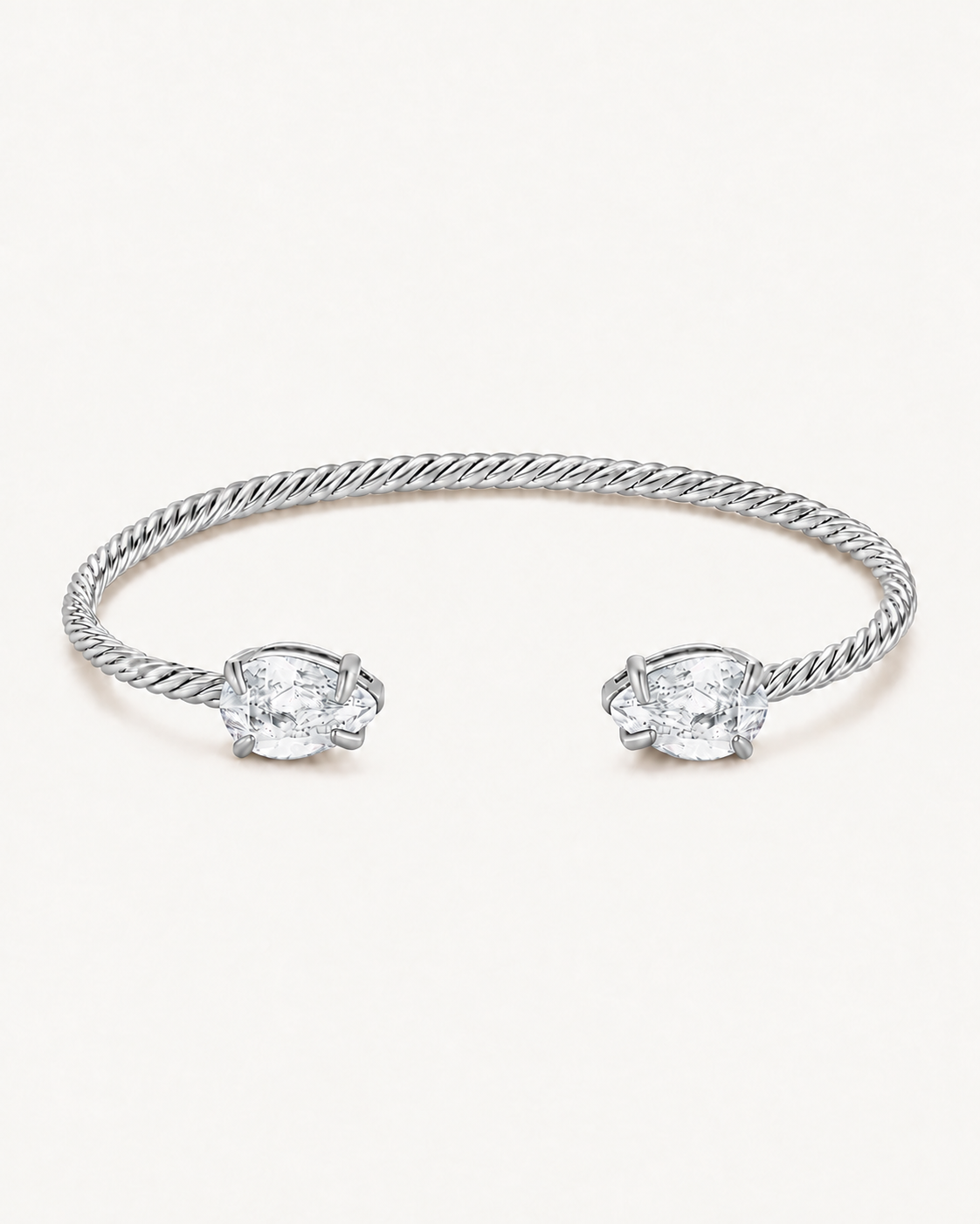 Silver Gem Twist Bracelet with white stones, front view
