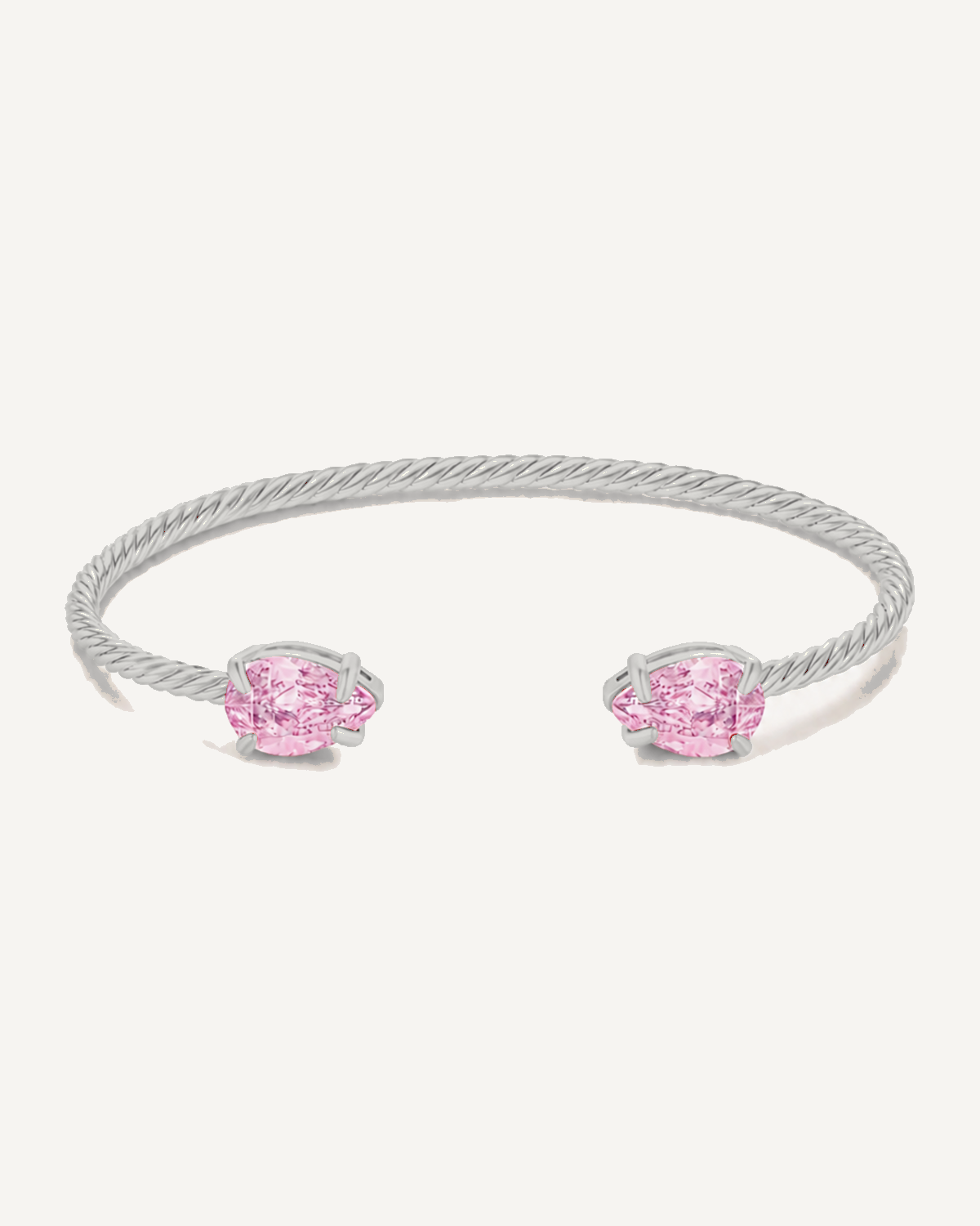Silver Gem Twist Bracelet with pink stones, front view